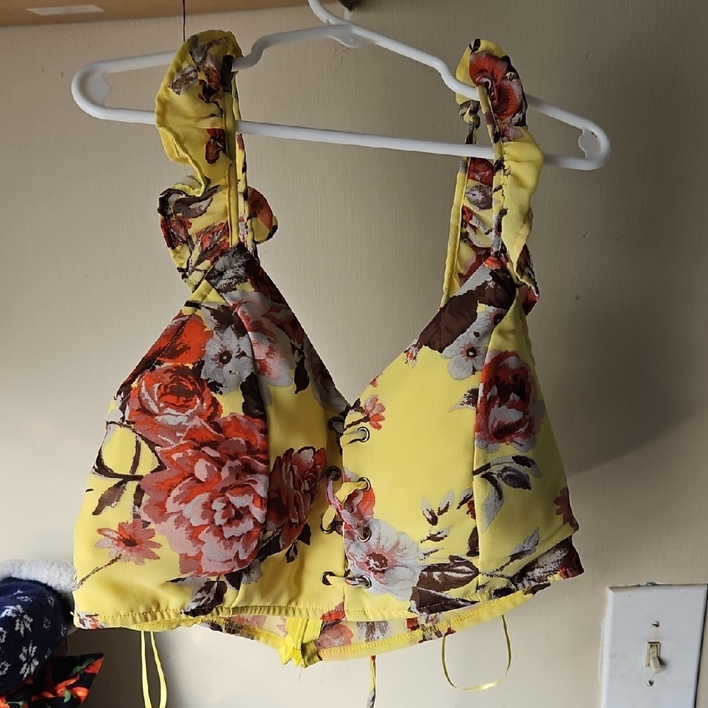 Papaya Yellow Floral Tank Top